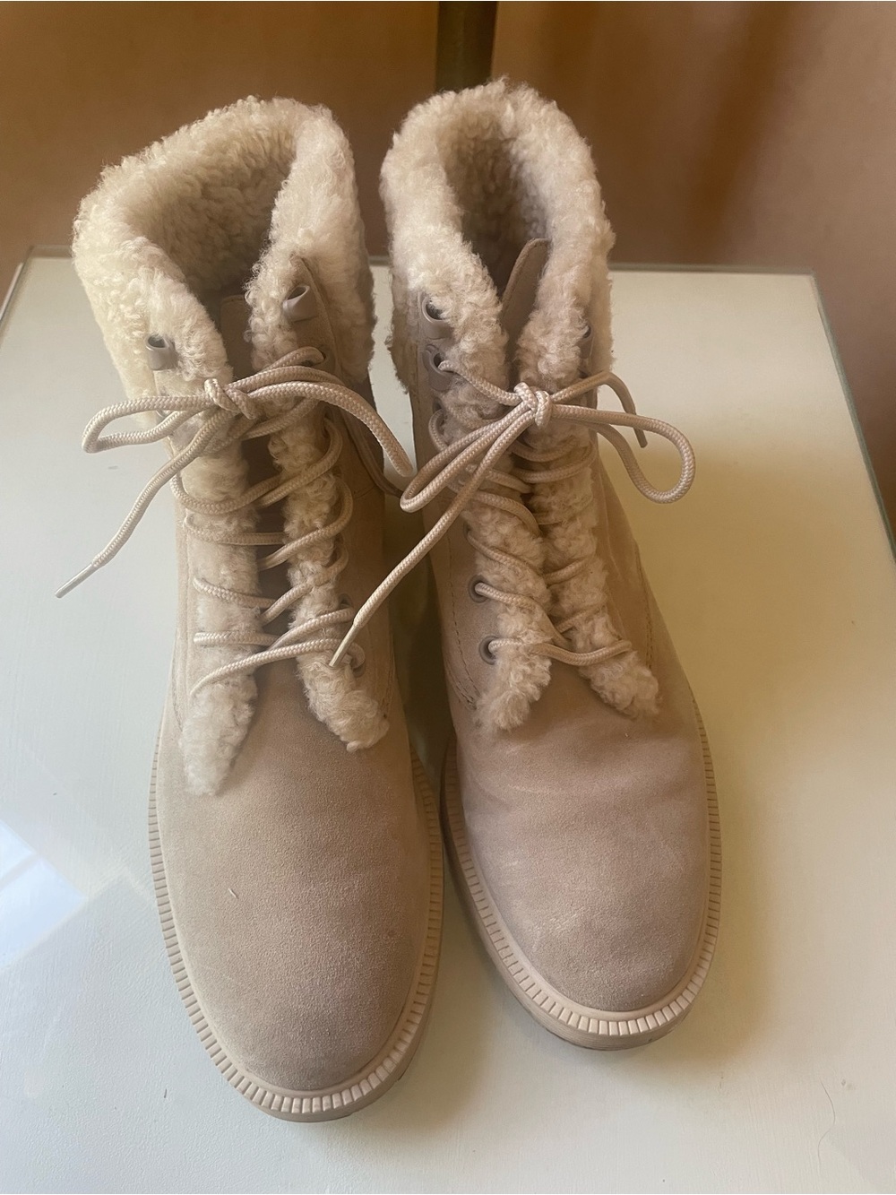 Vince Hayes II Suede Lace-Up Shearling Ankle Boots